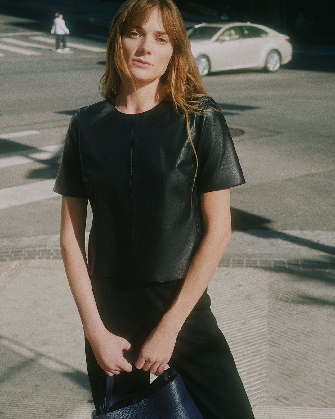 Leather Cropped Tee